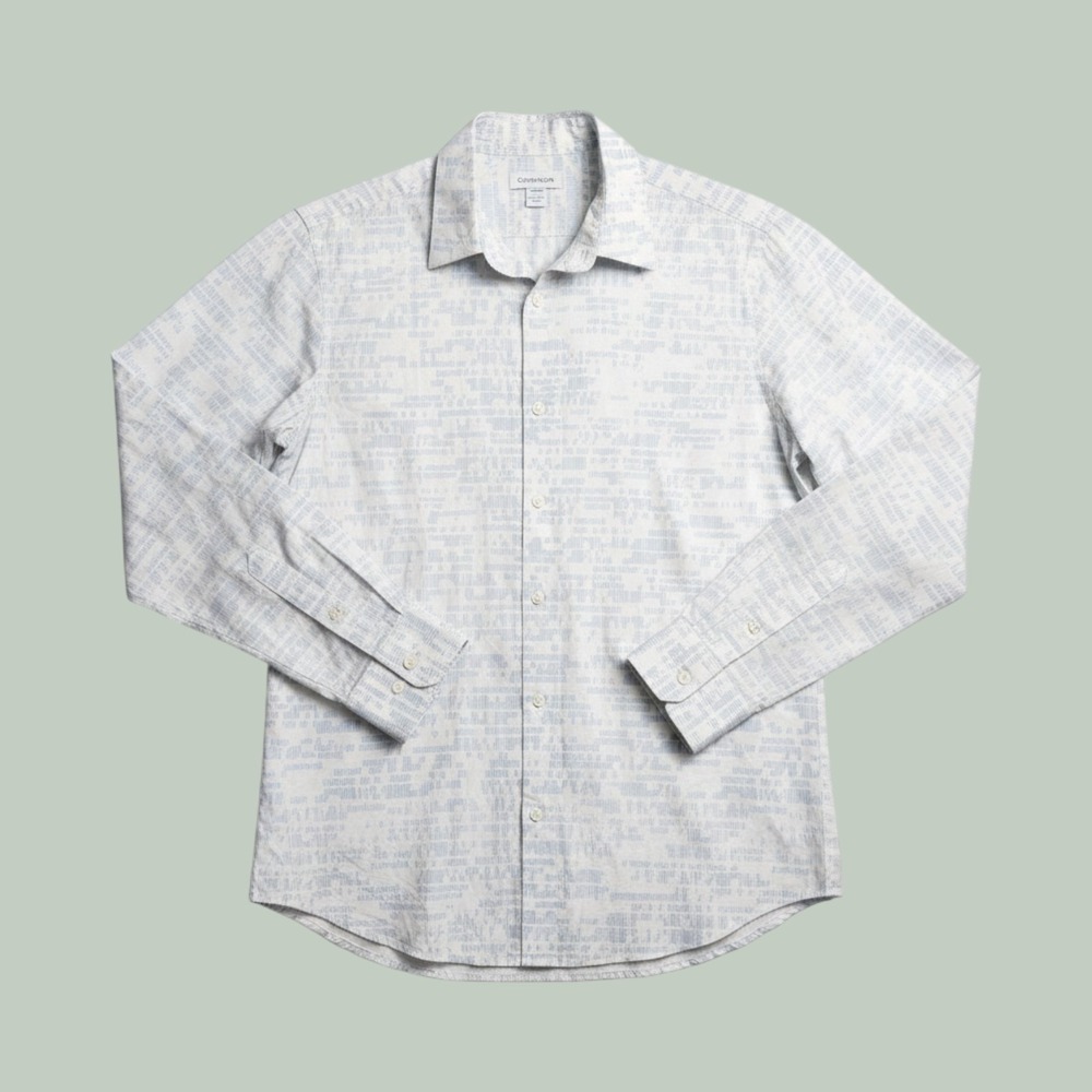 Calvin Klein Men's XL White Blue Abstract Print Long Sleeve Button Up Shirt